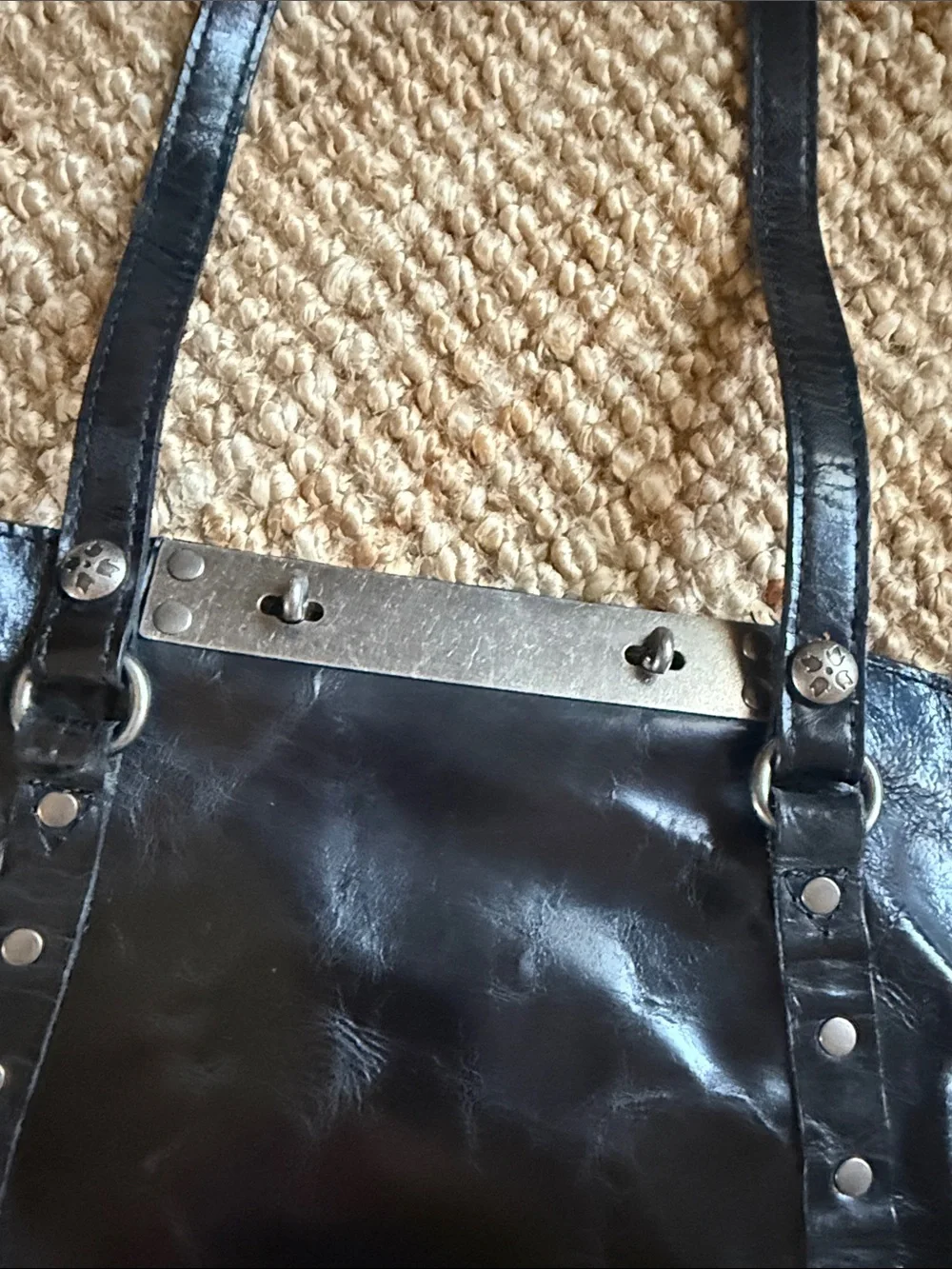 ⚜️ PATRICIA NASH LARGE BENVENUTO BLACK LEATHER SHOULDER TOTE W/SILVER ACCENTS ⚜️